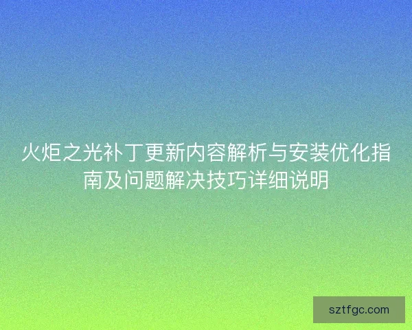 火炬之光补丁更新内容解析与安装优化指南及问题解决技巧详细说明